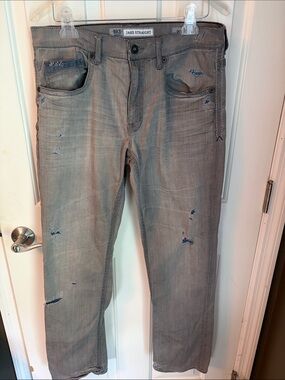 BKE Jake Straight Men’s Jeans — Gray with Blue Repair Accents